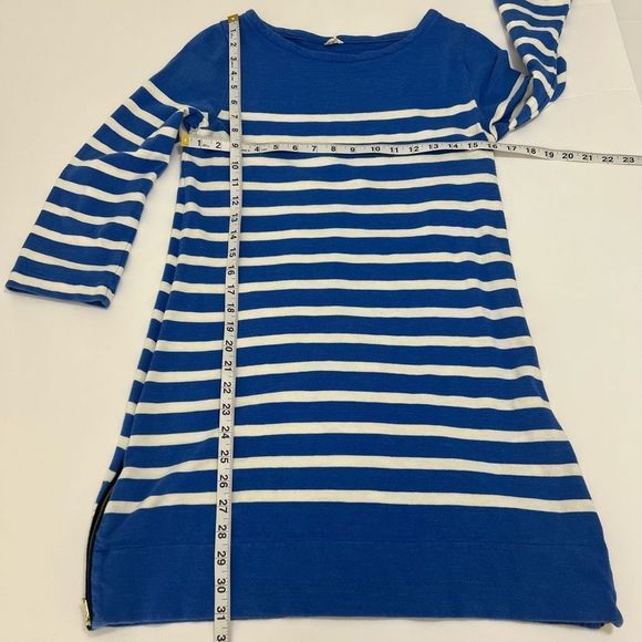 J. Crew Blue White Stripes 3/4 Sleeve Side Zip Stretch Knit Tunic Sweater XS - Picture 9 of 11